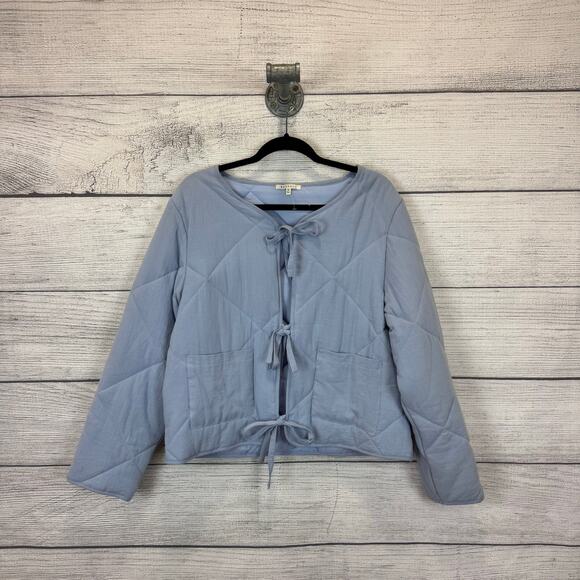 Baevely Women's Light Blue Quilted Tie Front Jacket Size Medium - Picture 1 of 8